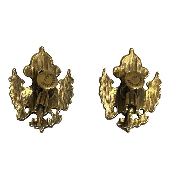 Vintage ACCESSOCRAFT NYC Brooch & Screw Back Earrings Coat of Arms Gold Tone Set - Picture 5 of 6